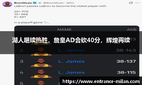湖人继续热胜，詹皇AD合砍40分，辉煌再续
